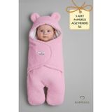 Babyden's 0-12 Ay Welsoft Peluş Bebek Dış Kundak ,uyku Tulumu ,ayıcık Kulaklı Içi %100 Pamuk Astarlı Battaniye - 0 - 12 Ay - Pembe