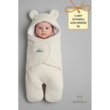 Babyden's 0-12 Ay Welsoft Peluş Bebek Dış Kundak Uyku Tulumu Ayıcık Kulaklı İçi %100 Pamuk Astarlı Battaniye Ekru