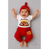 Babyden's %100 Pamuk Sarı Kırmızı En Küçük Taraftar Bebek Takımı 3'lü Kısa Kol Body,pantolon ve Şapkalı Yenidoğan Seti 0-9 Ay - 3 - 6 Ay