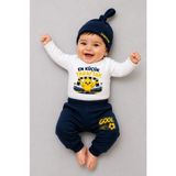 Babyden's %100 Pamuk Sarı Lacivert En Küçük Taraftar 3'lü Yenidoğan Bebek Takımı Uzun Kollu Body Pantolon Şapka Seti Unisex 0-9 Ay - 0 - 3 Ay