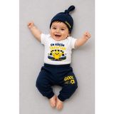 Babyden's %100 Pamuk Sarı Lacivert En Küçük Taraftar Bebek Takımı 3'lü Kısa Kol Body, Pantolon ve Şapkalı Yenidoğan Seti 0-9 Ay - 0 - 3 Ay