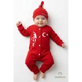Babyden's 2’li Bebek Tulum Seti,Milli Bayramlar Özel Seri Atatürk Baskılı Yenidoğan Bebek Tulum Şapka Set Unisex - Kırmızı - 6 - 9 Ay