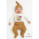 Babyden's Abisinin Aslanı Yazılı 3’lü Bebek Takımı Uzun Kollu Çıtçıtlı Body,fitilli Patikli Pantolon Şapka Set - 6 - 9 Ay - Kahverengi