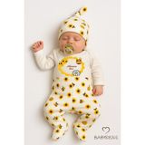 Babyden's Abisinin Balı Yazılı 3'lü Yenidoğan Takımı Arı Desenli Patikli Alt,bere,çıtçıtlı Uzun Kollu Body - 3 - 6 Ay - Ekru - Sarı