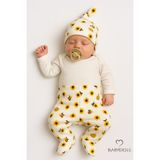 Babyden's Arı ve Çiçek Desenli 3’lü Yenidoğan Set Uzun Kollu Çıtçıtlı Body,patikli Pantolon, Bere %100 Pamuklu - 0 - 3 Ay - Ekru - Sarı
