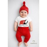 Babyden's Atatürk Baskılı Kısa Kol 3’lü Bebek Takımı %100 Pamuk Body Pantolon Şapka Set Bayramlık Bebek Kombin - 3 - 6 Ay - Kırmızı - Beyaz