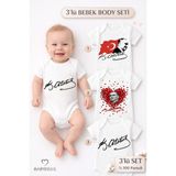 Babyden's Atatürk Imzalı 3’lü Bebek Body Seti – %100 Pamuk, Kısa Kollu, Yenidoğan & Bebek Zıbın (0-24 Ay) - Beyaz - 6 - 9 Ay