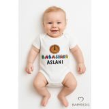 BABYDEN'S Babasının Aslanı Yazılı Çıtçıtlı Bebek Body Tulum Sevimli Aslan Baskılı Kısa Kollu %100 Pamuk Zıbın