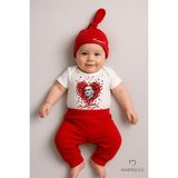 Babyden's Baby Den's %100 Pamuk Atatürk Baskılı 3'lü Yenidoğan Bebek Takımı | Kısa Kol Body Zıbın (Üst), Pantolon ve Bere (Şapka) Seti Kırmızı Beyaz - Kırmızı - Beyaz - 3 - 6 Ay