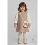 Babyden's Bayramlık Şık ve Rahat Kız Bebek Elbise Çantalı Yumuşak Peluş Kollu Kışlık Çocuk Kombini - 1 - 2 Yaş - Bej