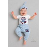 Babyden's Bebek 3'lü Takım Bordo Mavi Taraftar Temalı Kısa Kol %100 Pamuk Yenidoğan Body Pantolon Şapka Seti Ilk Maçıma Hazırım 0-9 Ay - 3 - 6 Ay
