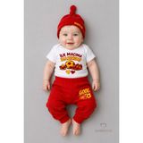 Babyden's Bebek 3'lü Takım Sarı Kırmızı Taraftar Temalı Kısa Kol %100 Pamuk Yenidoğan Body Pantolon Şapka Seti Ilk Maçıma Hazırım 0-9 Ay - 6 - 9 Ay