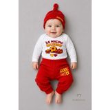 Babyden's Bebek 3'lü Takım Sarı Kırmızı Taraftar Temalı Uzun Kol %100 Pamuk Yenidoğan Body Pantolon Şapka Seti Ilk Maçıma Hazırım 0-9 Ay - 3 - 6 Ay