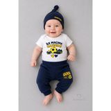 Babyden's Bebek 3'lü Takım Sarı Lacivert Taraftar Temalı Kısa Kol %100 Pamuk Yenidoğan Body Pantolon Şapka Seti Ilk Maçıma Hazırım 0-9 Ay - 6 - 9 Ay