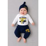 Babyden's Bebek 3'lü Takım Sarı Lacivert Taraftar Temalı Uzun Kol %100 Pamuk Yenidoğan Body Pantolon Şapka Seti Ilk Maçıma Hazırım 0-9 Ay - 3 - 6 Ay