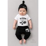 Babyden's Bebek 3'lü Takım Siyah Beyaz Taraftar Temalı Kısa Kol %100 Pamuk Yenidoğan Body Pantolon Şapka Seti Ilk Maçıma Hazırım 0-9 Ay - 3 - 6 Ay