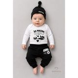 Babyden's Bebek 3'lü Takım Siyah Beyaz Taraftar Temalı Uzun Kol %100 Pamuk Yenidoğan Body Pantolon Şapka Seti Ilk Maçıma Hazırım 0-9 Ay - 3 - 6 Ay