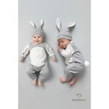 Babyden's Bebek Tavşanlı Tulum Şapka Set %100 Pamuklu Çıtçıtlı,ayarlanır Ponponlu Unisex Yenidoğan Tulum Seti - Gri - 6 - 9 Ay