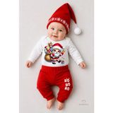 Babyden's Bebek Yılbaşı Noel Kıyafeti 3’lü Set ,santa Baskılı Uzun Kollu Body, Kırmızı Pantolon,şapka - Kırmızı - Beyaz - 3 - 6 Ay