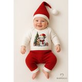 Babyden's Bebek Yılbaşı Noel Kıyafeti 3’lü Takımı Snowman Baskılı Body,kırmızı Fitilli Pantolon,noel Şapkası - Kırmızı - Beyaz - 0 - 3 Ay