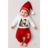 Babyden's Bebek Yılbaşı Noel Kıyafeti 3’lü Takımı Snowman Baskılı Body,Kırmızı Pantolon,noel Şapkası - 6 - 9 Ay - Kırmızı - Beyaz