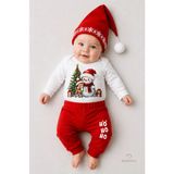Babyden's Bebek Yılbaşı Noel Kıyafeti 3’lü Takımı Snowman Baskılı Body,Kırmızı Pantolon,noel Şapkası - Kırmızı - Beyaz - 0 - 3 Ay
