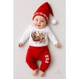 Babyden's Bebek Yılbaşı Noel Kıyafeti 3’lü Takım,noel Baskılı Uzun Kollu Body,Kırmızı Pantolon,ponponlu Şapka - Kırmızı - Beyaz - 6 - 9 Ay