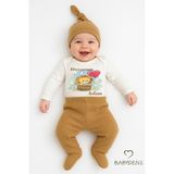 Babyden's Dayısının Aslanı Baskılı 3’lü Bebek Takımı %100 Pamuklu Şapkalı Set Uzun Kol Çıtçıtlı Zıbın Şapka - 0 - 3 Ay - Kahverengi