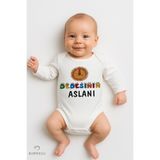 BABYDEN'S Dedesinin Aslanı Yazılı Uzun Kollu Bebek Zıbını %100 Pamuk Çıtçıtlı Body Yenidoğan Bebek Body 0-24Ay