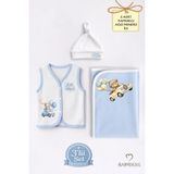 Babyden's Erkek Bebek 3’lü Set Yenidoğan Bebek Seti,jakarlı Battaniye,şapka,yelek Erkek Bebek Hastane Çıkışı - Mavi - Ekru - 6 - 9 Ay