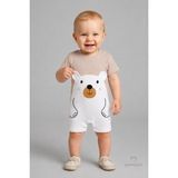 Babyden's Erkek Bebek Ayıcık Baskılı Kısa Kollu %100 Pamuk Yazlık Bebek Tulumu Yenidoğan Günlük Tulum 0-9 Ay - Bej - 0 -3 Ay