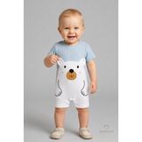 Babyden's Erkek Bebek Ayıcık Baskılı Kısa Kollu %100 Pamuk Yazlık Bebek Tulumu Yenidoğan Günlük Tulum 0-9 Ay - Mavi - 0 -3 Ay