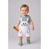 Babyden's Erkek Bebek Tavşan Desenli Yazlık Tulum Fitilli Pamuklu Kolsuz Bebek Tulumu Çıtçıtlı Romper 0-9 Ay - Yeşil - 3 - 6 Ay