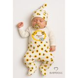Babyden's Halasının Balı Yazılı 3lü Yenidoğan Takımı Arı Desenli Patikli Alt,bere,çıtçıtlı Uzun Kollu Body - 0 - 3 Ay - Ekru - Sarı