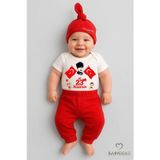 BABYDEN'S İlk 23 Nisan Bayramı Bebek Takımı Atatürk Baskılı %100 Pamuk Kısa Kollu Body Pantolon Şapka Seti