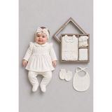 BABYDEN'S Kız Bebek 5'li %100 Pamuk Mevlüt Takımı Hastane Çıkışı Seti Fırfırlı Dantelli Fistolu Yenidoğan Bebek Takımı