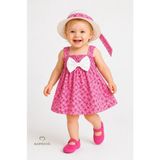 Babyden's Kız Bebek Çiçek Desenli Fiyonklu Yazlık Elbise ve Şapka Takımı Pamuklu 9-36 Ay Yazlık Bebek Kombini - 12 - 18 Ay - Pembe