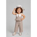 Babyden's Kız Bebek Şapkalı Yazlık Takım 3'lü Doğum Günü Kıyafeti Çizgili Fırfırlı Bluz Pantolon Kombini 9-36 Ay - 24 - 36 Ay - Kahverengi