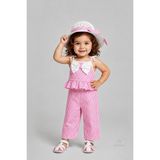 Babyden's Kız Bebek Şapkalı Yazlık Takım 3'lü Doğum Günü Kıyafeti Çizgili Fırfırlı Bluz Pantolon Kombini 9-36 Ay - 9 -12 Ay - Pembe