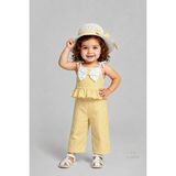 Babyden's Kız Bebek Şapkalı Yazlık Takım 3'lü Doğum Günü Kıyafeti Çizgili Fırfırlı Bluz Pantolon Kombini 9-36 Ay - 9 -12 Ay - Sarı