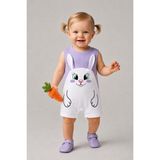 Babyden's Kız Bebek Tulum Yazlık %100 Pamuk Ribana Kolsuz Tavşan Baskılı Çıtçıtlı Bebek Tulumu 0-9 Ay - Lila - 3 - 6 Ay