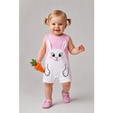 Babyden's Kız Bebek Tulum Yazlık %100 Pamuk Ribana Kolsuz Tavşan Baskılı Çıtçıtlı Bebek Tulumu 0-9 Ay - Pembe - 6 - 9 Ay