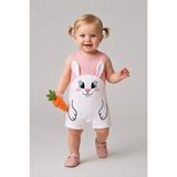 Babyden's Kız Bebek Tulum Yazlık %100 Pamuk Ribana Kolsuz Tavşan Baskılı Çıtçıtlı Bebek Tulumu 0-9 Ay - Somon - 3 - 6 Ay