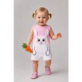 BABYDEN'S Kız Bebek Tulum Yazlık %100 Pamuk Ribana Kolsuz Tavşan Baskılı Çıtçıtlı Bebek Tulumu 0-9 Ay