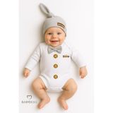 Babyden's Mini Boss Papyonlu Erkek Bebek Body Seti Şapkalı Yenidoğan Bebek Body-zıbın Takım Gri
