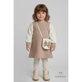 BABYDEN'S Şık ve Rahat Kız Bebek Elbise Çantalı Yumuşak Peluş Kollu Çocuk Kombini Sonbahar-Kış Bej