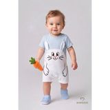 Babyden's Tavşan Baskılı Şortlu Erkek Bebek Tulum %100 Pamuk Yazlık Kısa Kollu Çıtçıtlı Yenidoğan Bebek Tulumu 0-9 Ay - Mavi - 0 - 3 Ay
