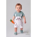 Babyden's Tavşan Baskılı Şortlu Erkek Bebek Tulum %100 Pamuk Yazlık Kısa Kollu Çıtçıtlı Yenidoğan Bebek Tulumu 0-9 Ay - Yeşil - 3 - 6 Ay