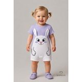 Babyden's Tavşan Figürlü Kız Bebek Şortlu Tulum %100 Pamuk Yazlık Tulum Günlük Bebek Tulumu 0-9 Ay - Lila - 0 -3 Ay