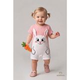 BABYDEN'S Tavşan Figürlü Kız Bebek Şortlu Tulum %100 Pamuk Yazlık Tulum Günlük Bebek Tulumu 0-9 Ay